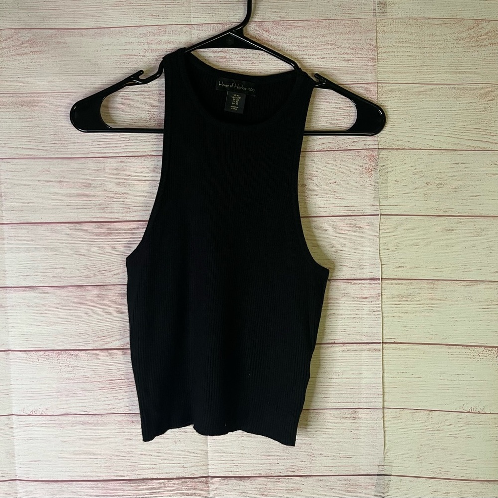 House of Harlow 1960 Black Ribbed Razor Back Tank‎ Top Size XS